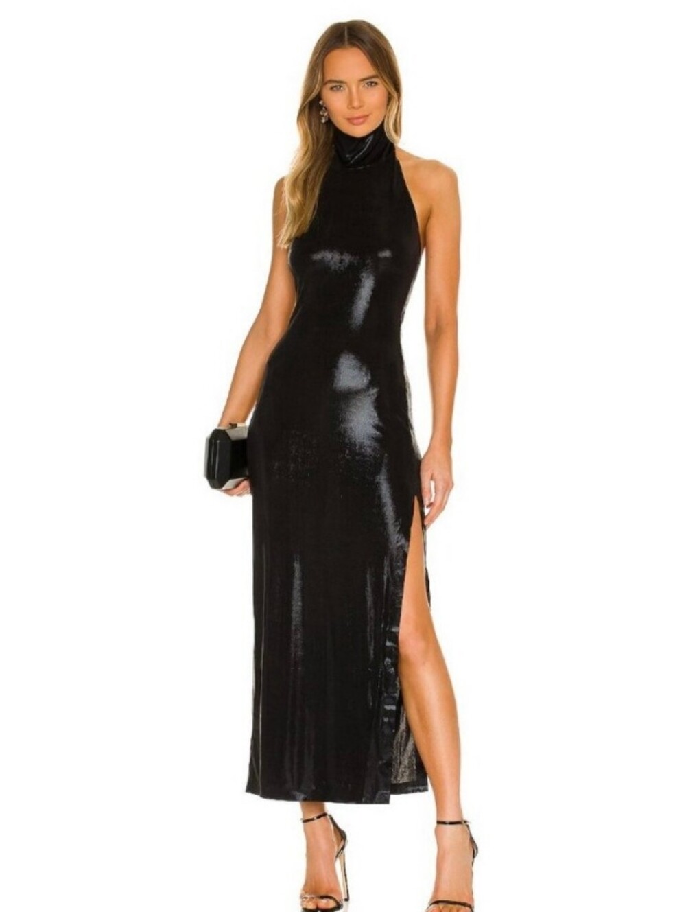 Norma Kamali Halter Turtleneck Side Slip Gown
